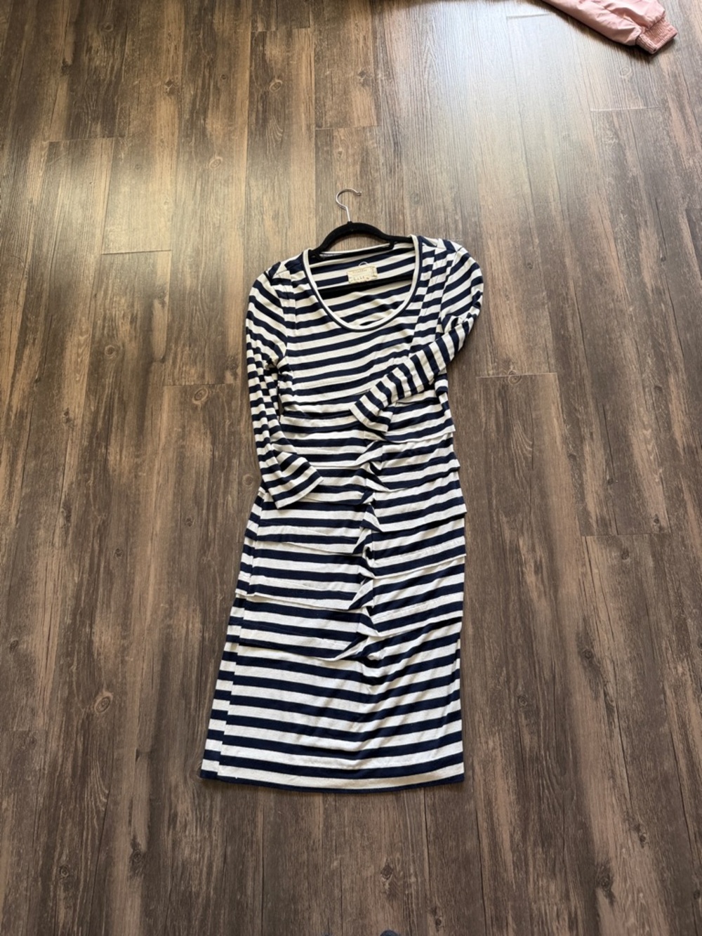 Nicole Miller Navy & White Striped Long Sleeve Midi Dress